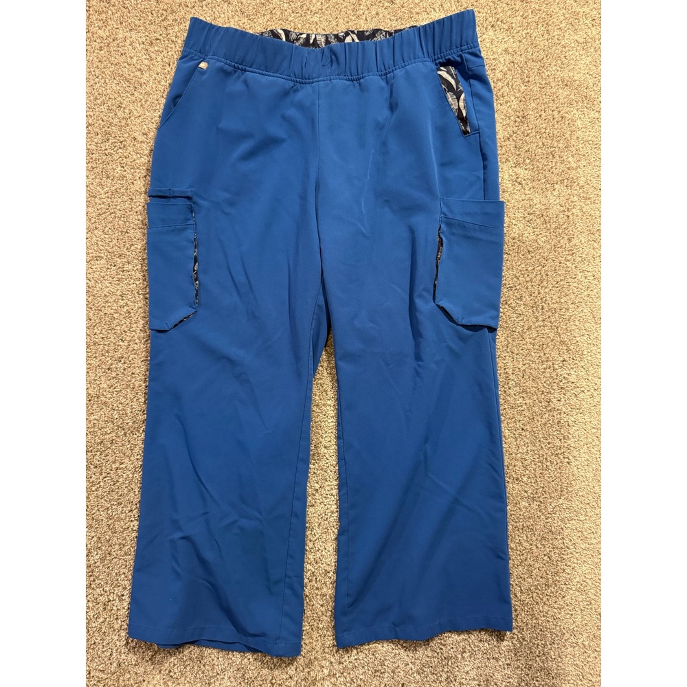 FIGS Women's Blue Elastic Waist Cargo Crop Scrub Pants Work Utility Pockets 38*